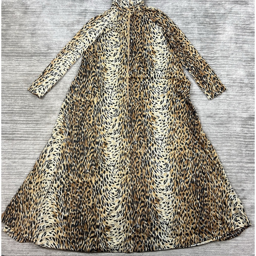 Vintage Elaine Sklar Dress Womens Med Brown Animal‎ Print Long Sleeve Maxi Nylon
